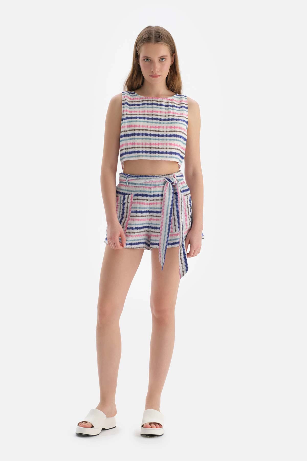 Pembe-Mavi Müslin Şort