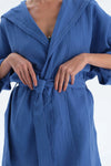 Mavi Müslin Kapişonlu Kısa Kimono