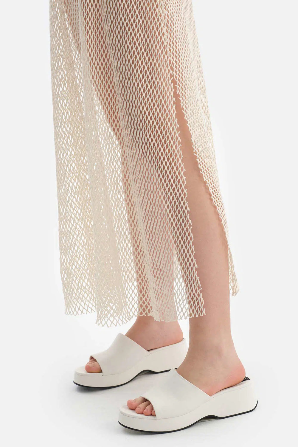 Ekru Uzun Kol Elbise