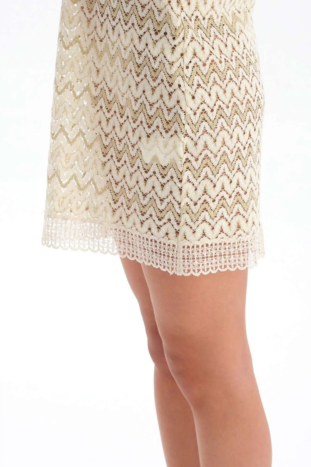 Ekru Uzun Kol Kısa Elbise