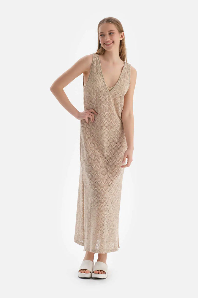 Ekru Askılı Elbise