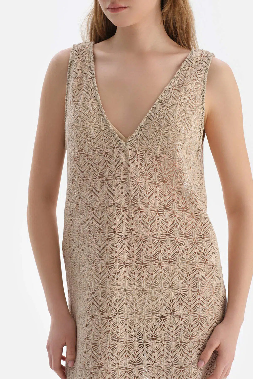 Ekru Askılı Elbise