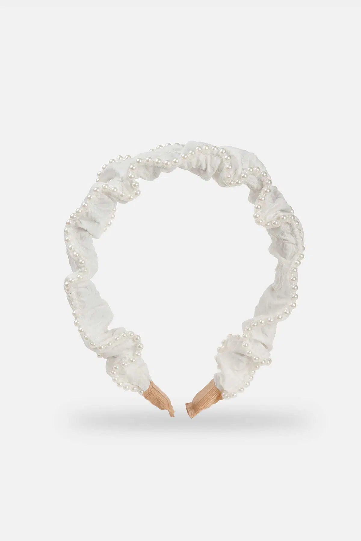 Beyaz Kumaş Incili Kadın Taç