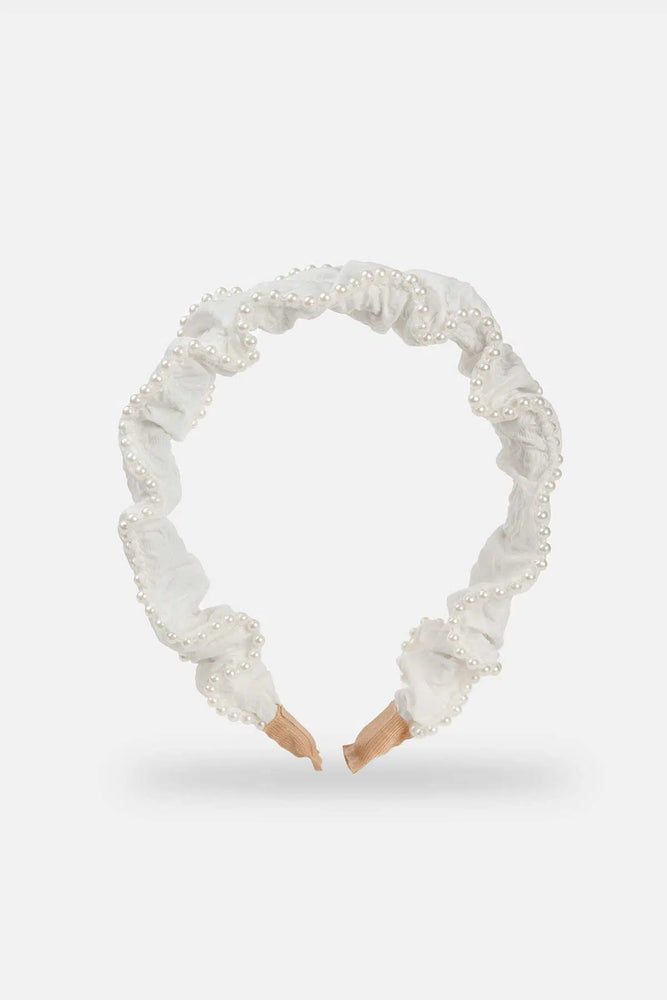 Beyaz Kumaş Incili Kadın Taç