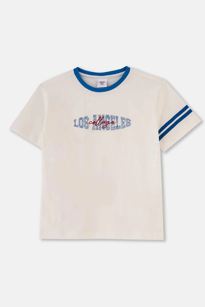 Beyaz Slogan Baskılı Kısa Kollu Unısex Tişört