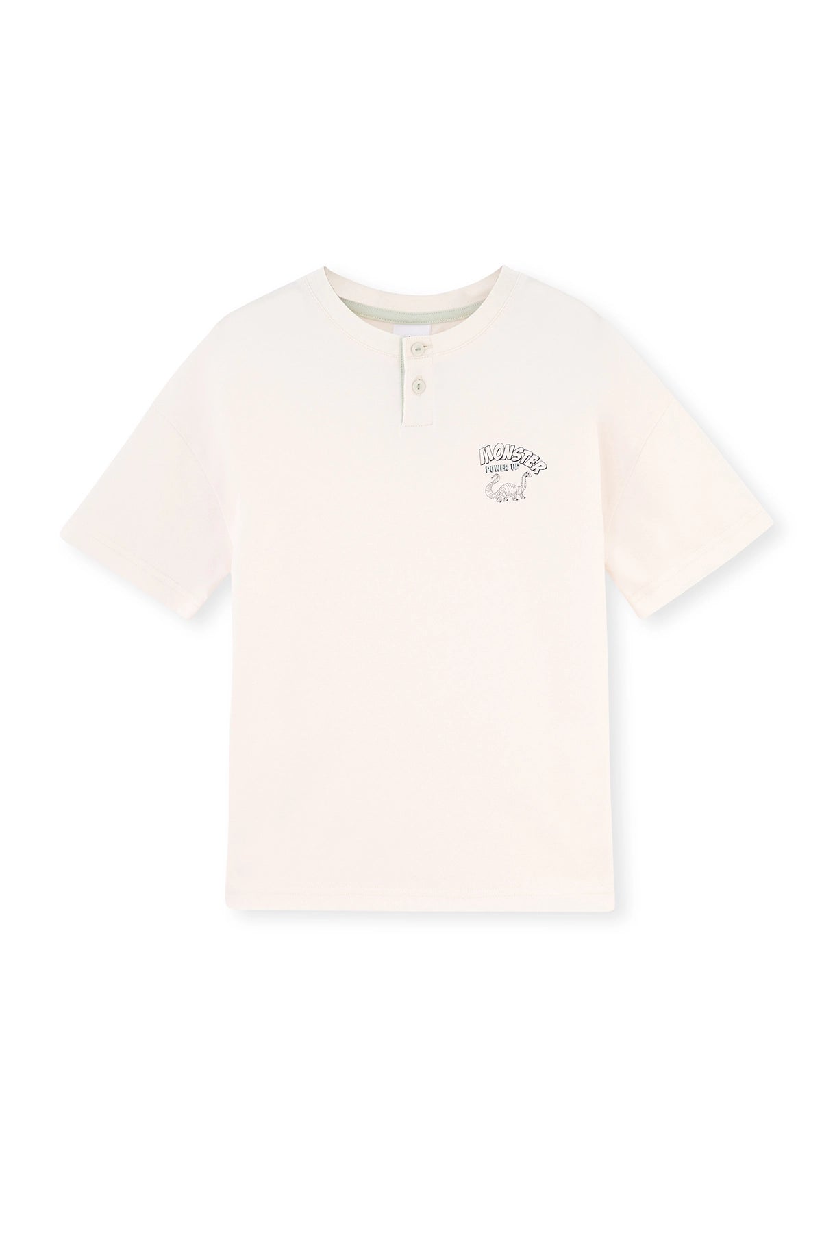 Ekru Kısa Kollu Baskı Detaylı Örme Pijama Takımı