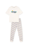 Ekru Kısa Kollu Slogan Baskılı Penye Modal Pijama Takımı