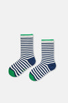 Gri Melanj-Lacivert Erkek Çocuk 2'Li Çizgili Çorap