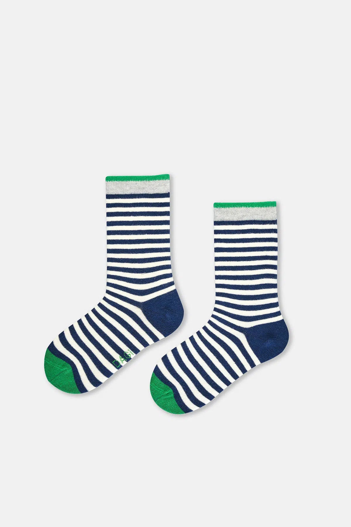 Gri Melanj-Lacivert Erkek Çocuk 2'Li Çizgili Çorap