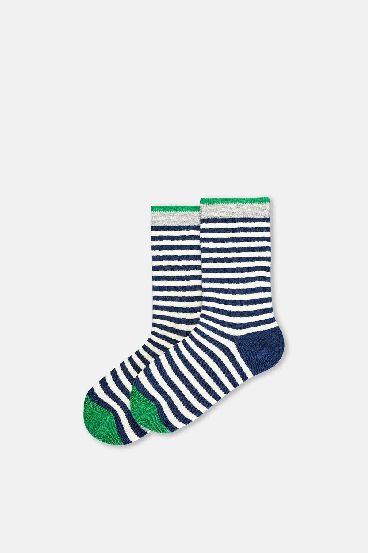 Gri Melanj-Lacivert Erkek Çocuk 2'Li Çizgili Çorap