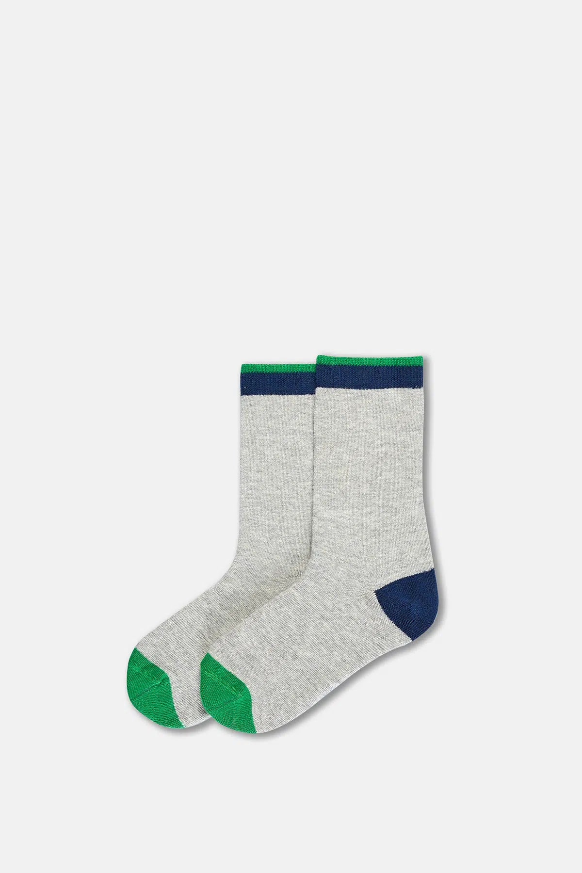 Gri Melanj-Lacivert Erkek Çocuk 2'Li Çizgili Çorap