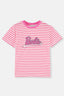 Pembe Barbie Baskılı Çizgili Kısa Kollu T-Shirt