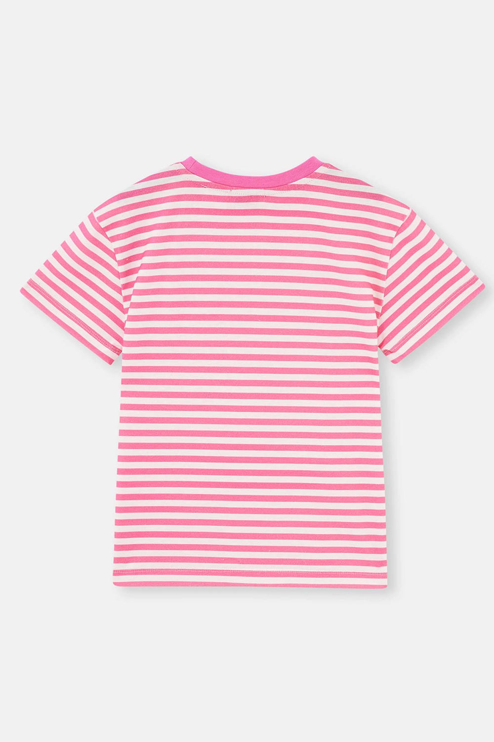 Pembe Barbie Baskılı Çizgili Kısa Kollu T-Shirt
