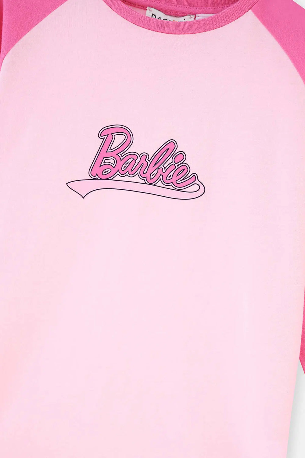 Pembe Barbıe Lisans Baskılı Uzun Kollu Pijama Takımı