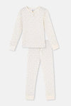 Ekru Metraj Baskılı Uzun Kollu Yarım Patlı Kaşkorse Pijama Takımı