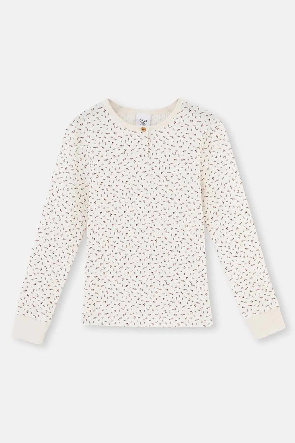 Ekru Metraj Baskılı Uzun Kollu Yarım Patlı Kaşkorse Pijama Takımı