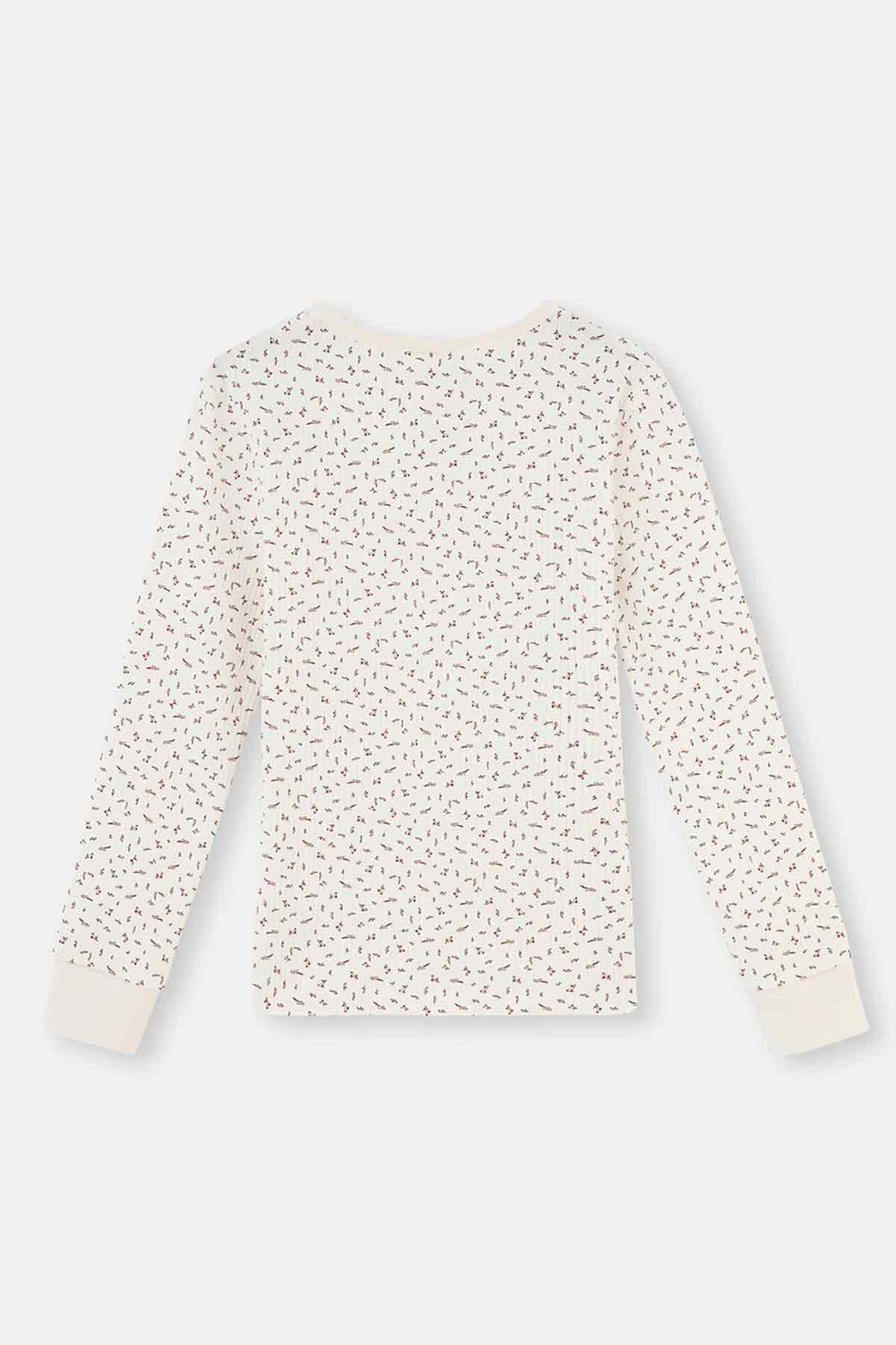 Ekru Metraj Baskılı Uzun Kollu Yarım Patlı Kaşkorse Pijama Takımı