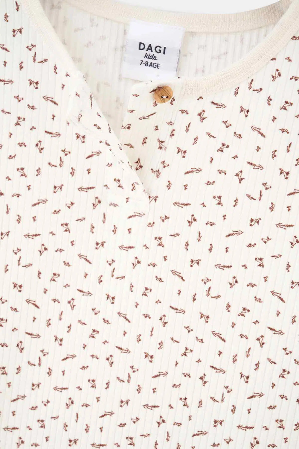 Ekru Metraj Baskılı Uzun Kollu Yarım Patlı Kaşkorse Pijama Takımı