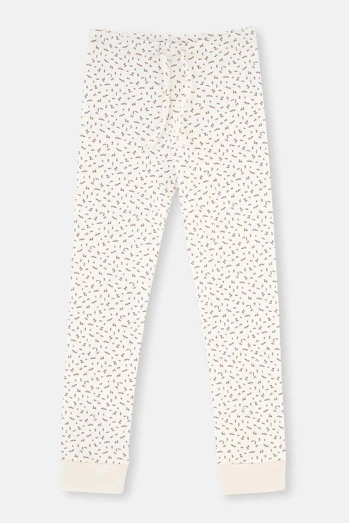 Ekru Metraj Baskılı Uzun Kollu Yarım Patlı Kaşkorse Pijama Takımı