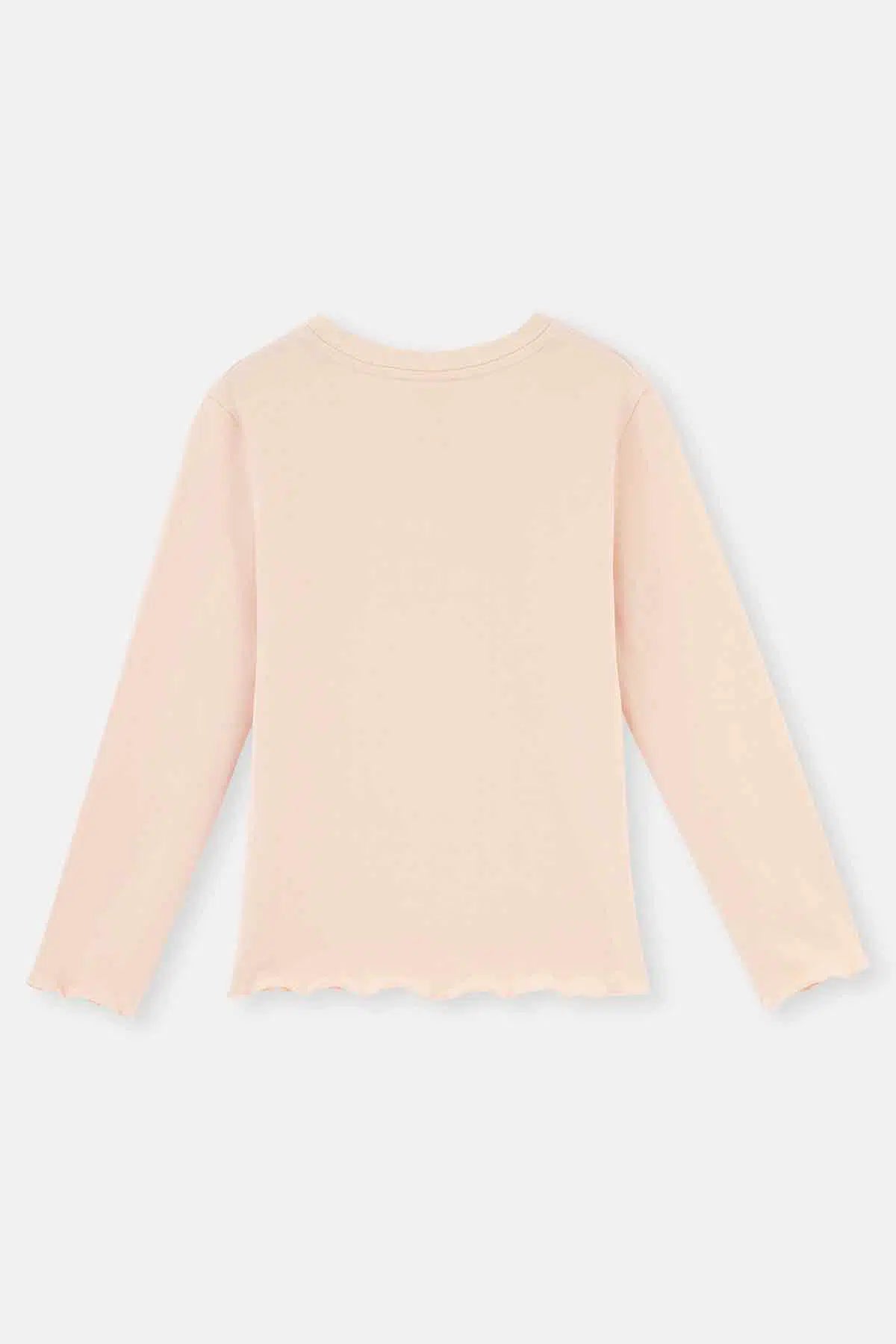 Pudra Çiçek Baskı Detaylı Uzun Kollu Bisiklet Yaka Pijama Takımı