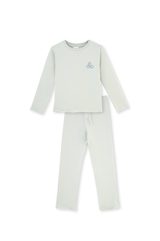 Yeşil Çiçek Baskı Detaylı Uzun Kollu Bisiklet Yaka Pijama Takımı