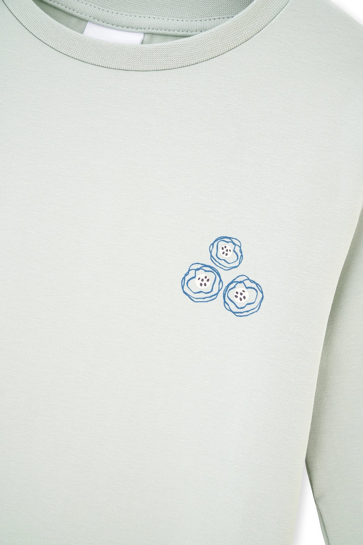 Yeşil Çiçek Baskı Detaylı Uzun Kollu Bisiklet Yaka Pijama Takımı