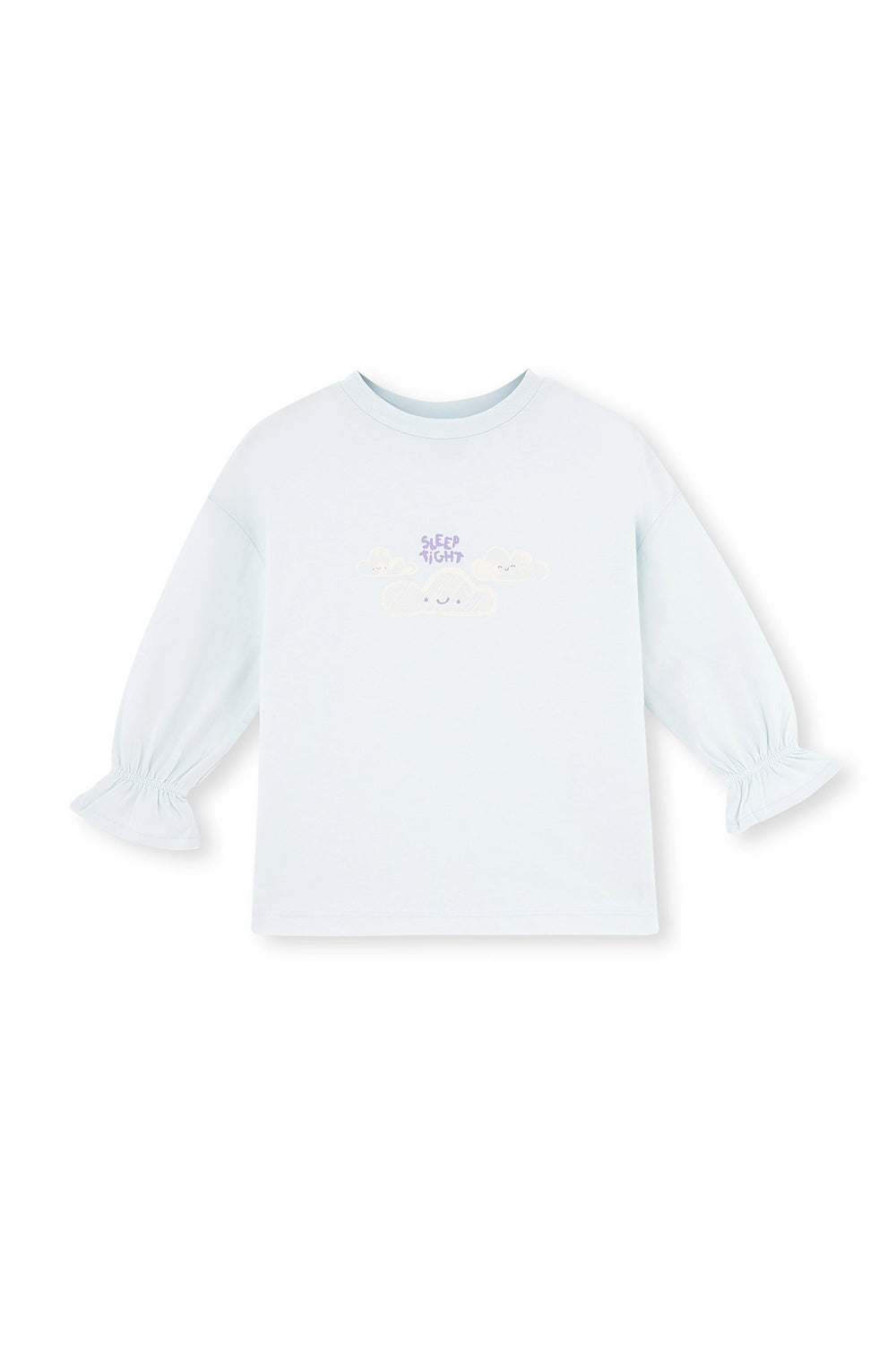 Açık Mavi Baskı Detaylı Uzun Kollu Bisiklet Yaka Pijama Takımı