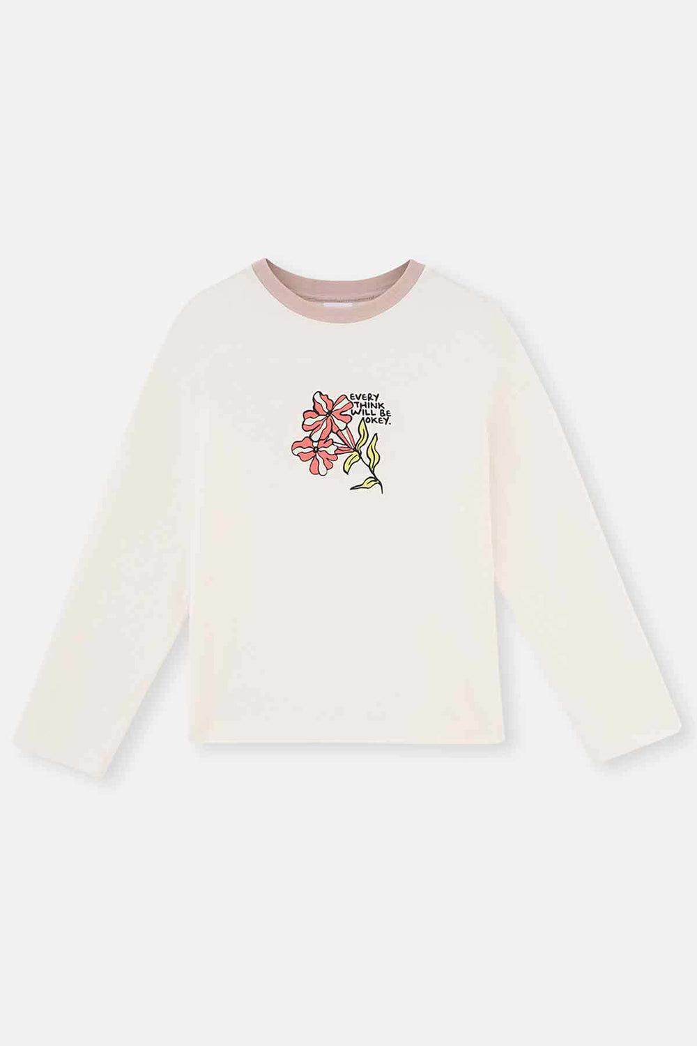 Ekru Baskı Detaylı Uzun Kollu Örme Pijama Takımı