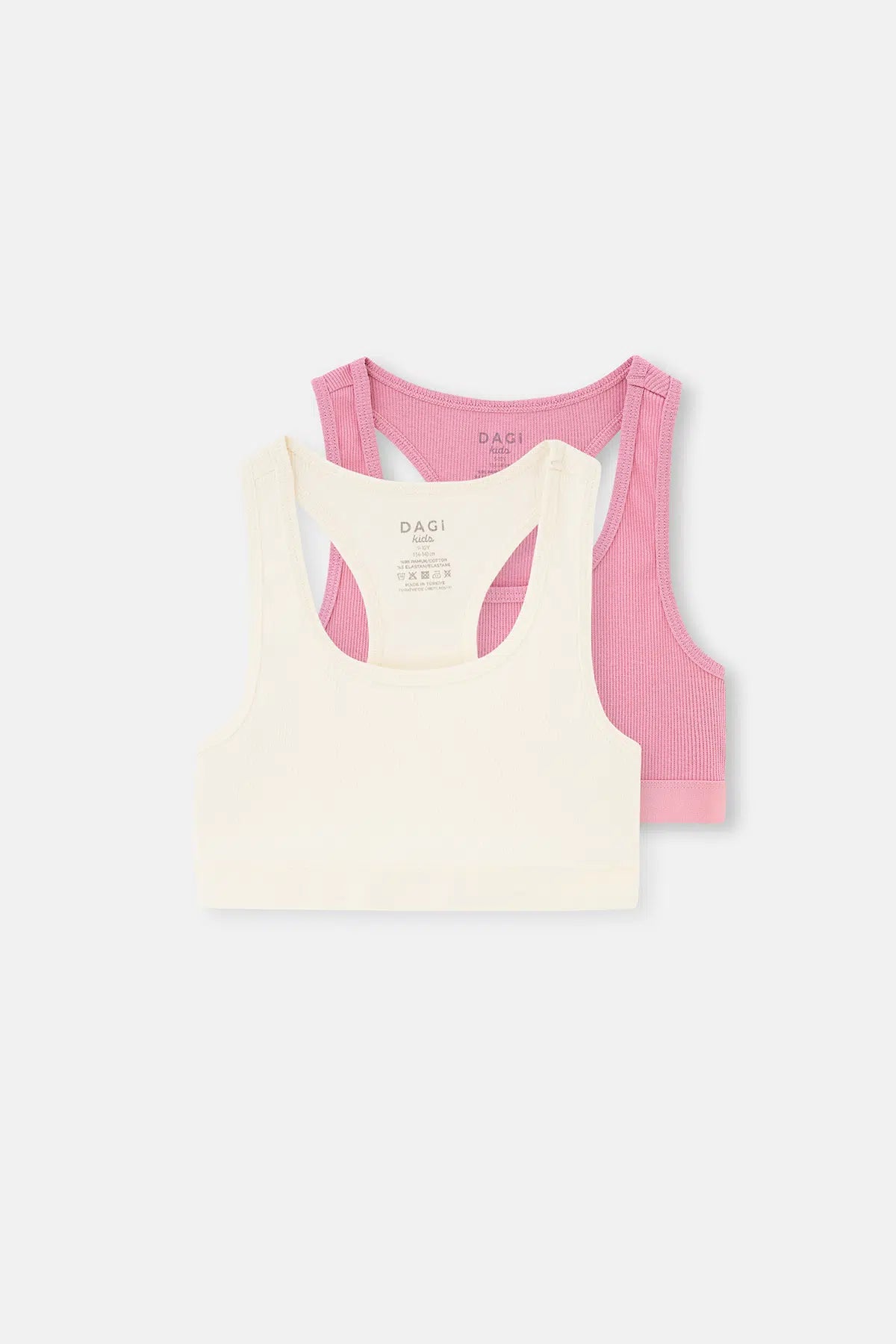 Ekru-Pudra 2'Li Kız Çocuk Pamuklu Kaşkorse Büstiyer