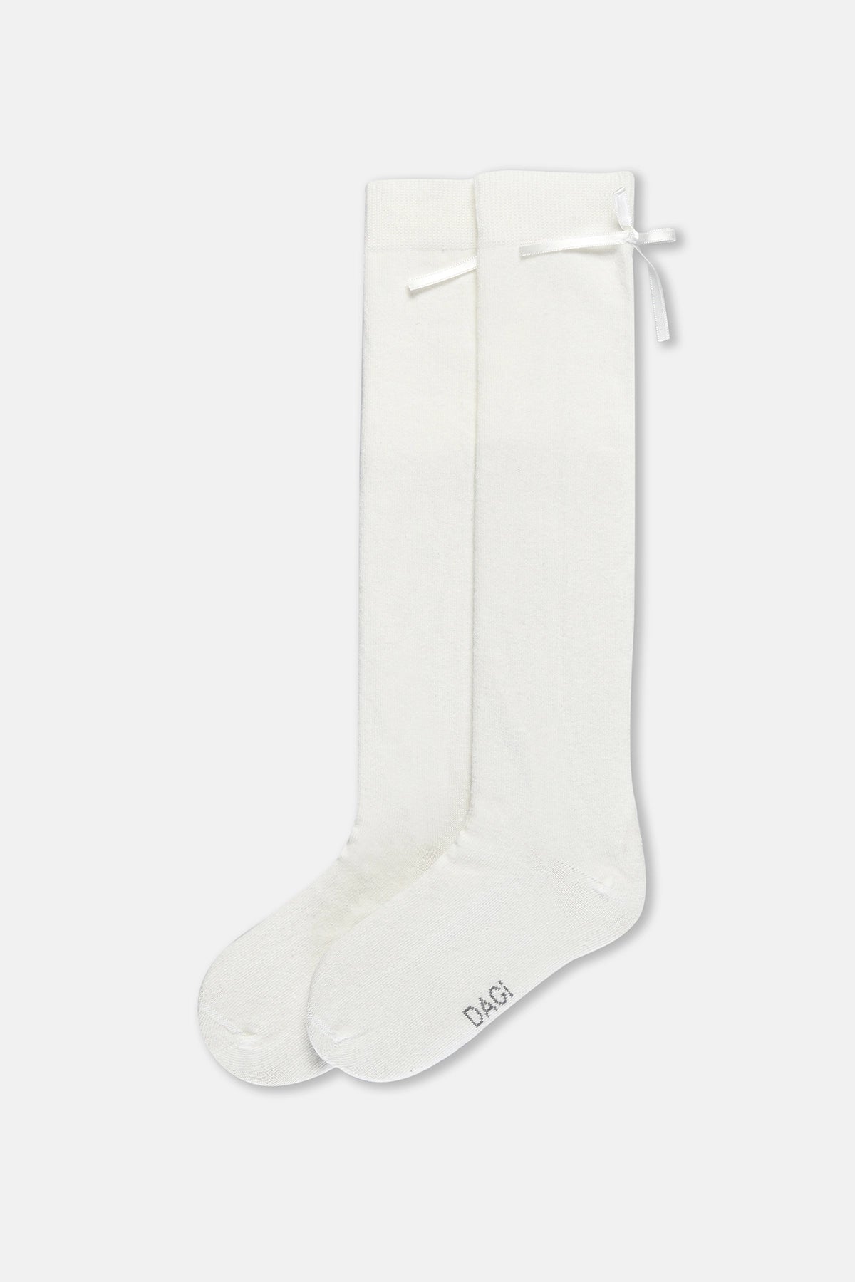 Ekru Kız Çocuk Fiyonklu Dizaltı Çorap