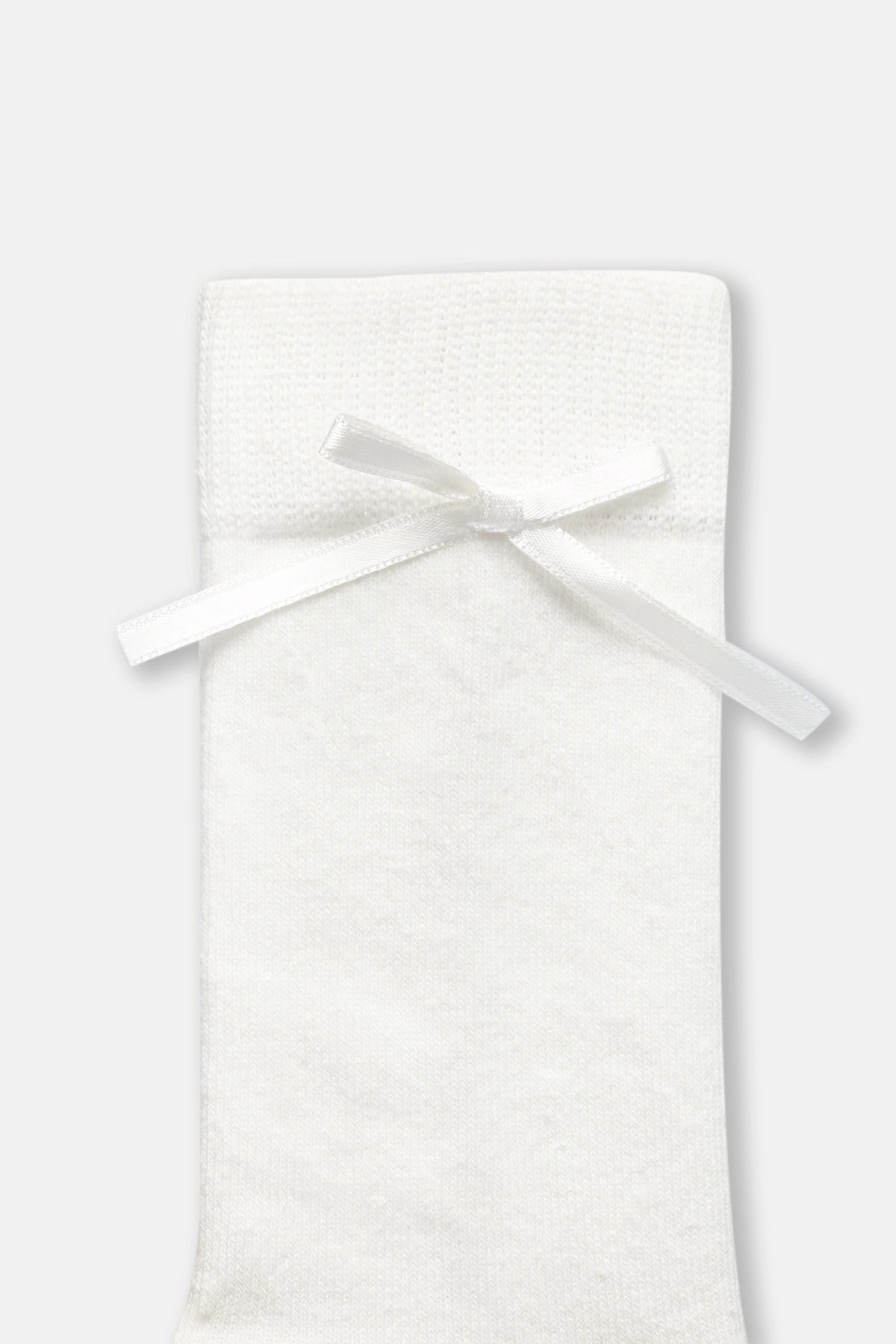 Ekru Kız Çocuk Fiyonklu Dizaltı Çorap