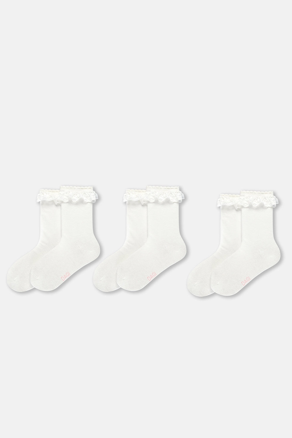 Ekru Kız Çocuk 3'Lü Dantelli Çorap