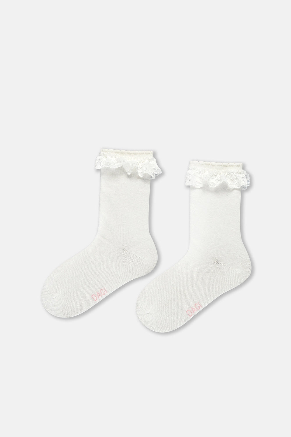 Ekru-Pembe Kız Çocuk 3'Lü Dantelli Çorap