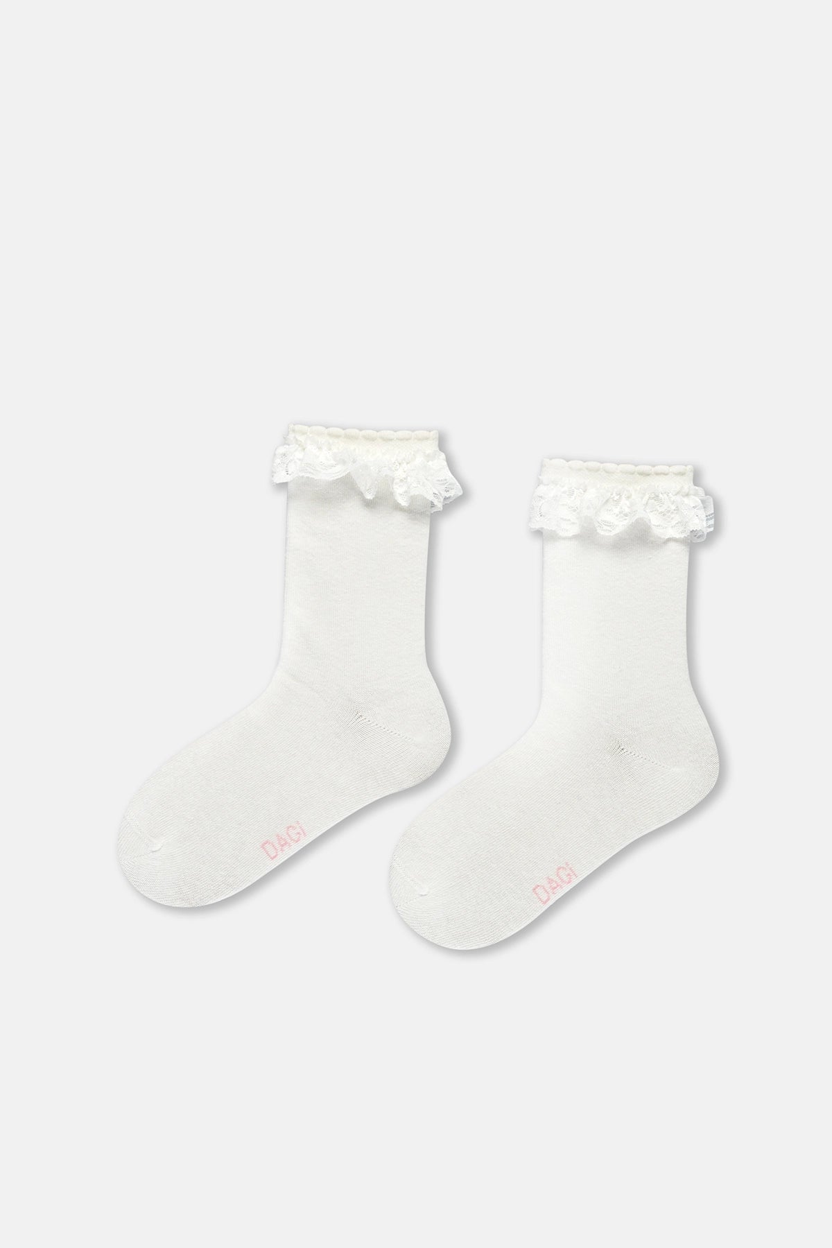 Ekru-Pembe Kız Çocuk 3'Lü Dantelli Çorap