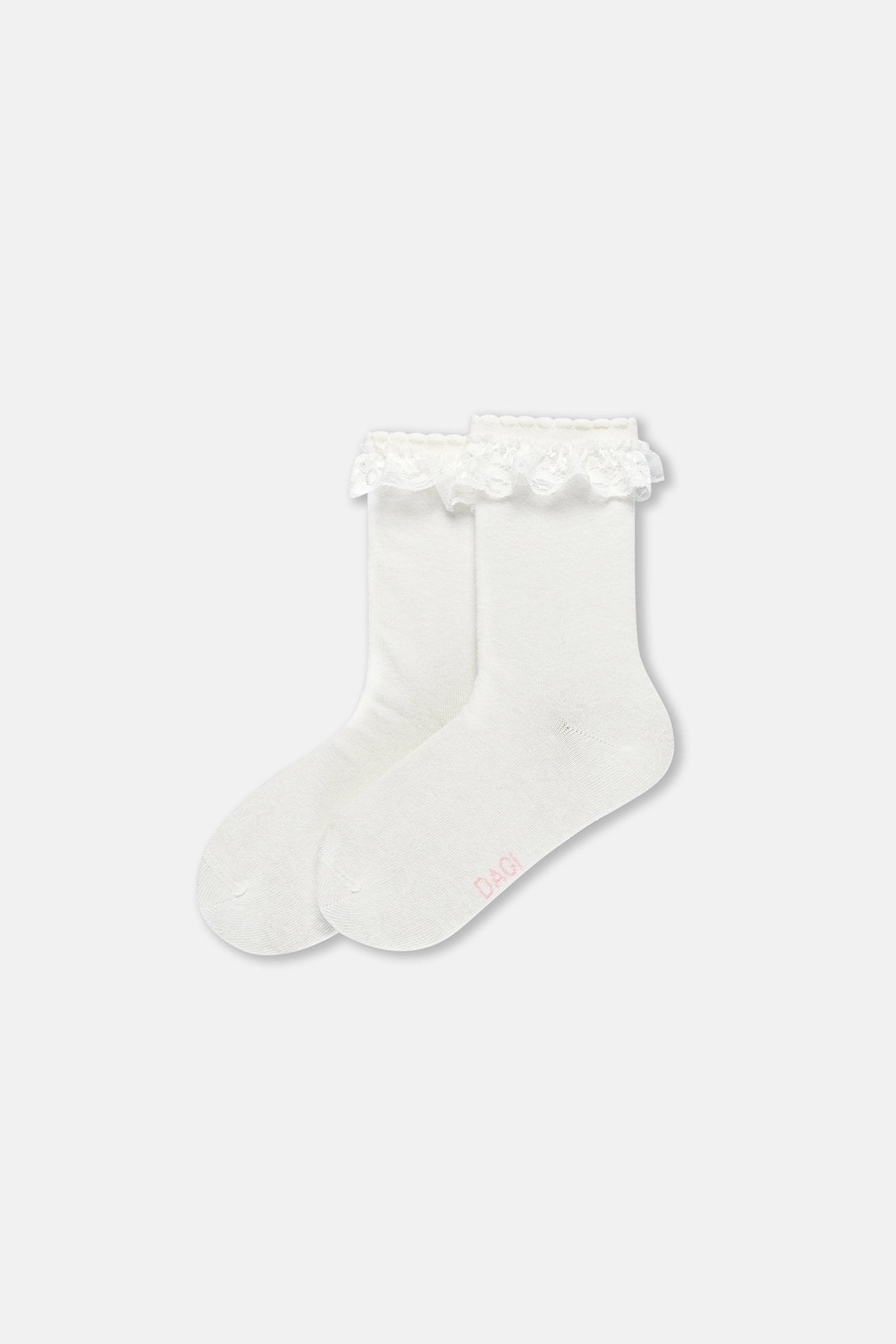 Ekru-Pembe Kız Çocuk 3'Lü Dantelli Çorap