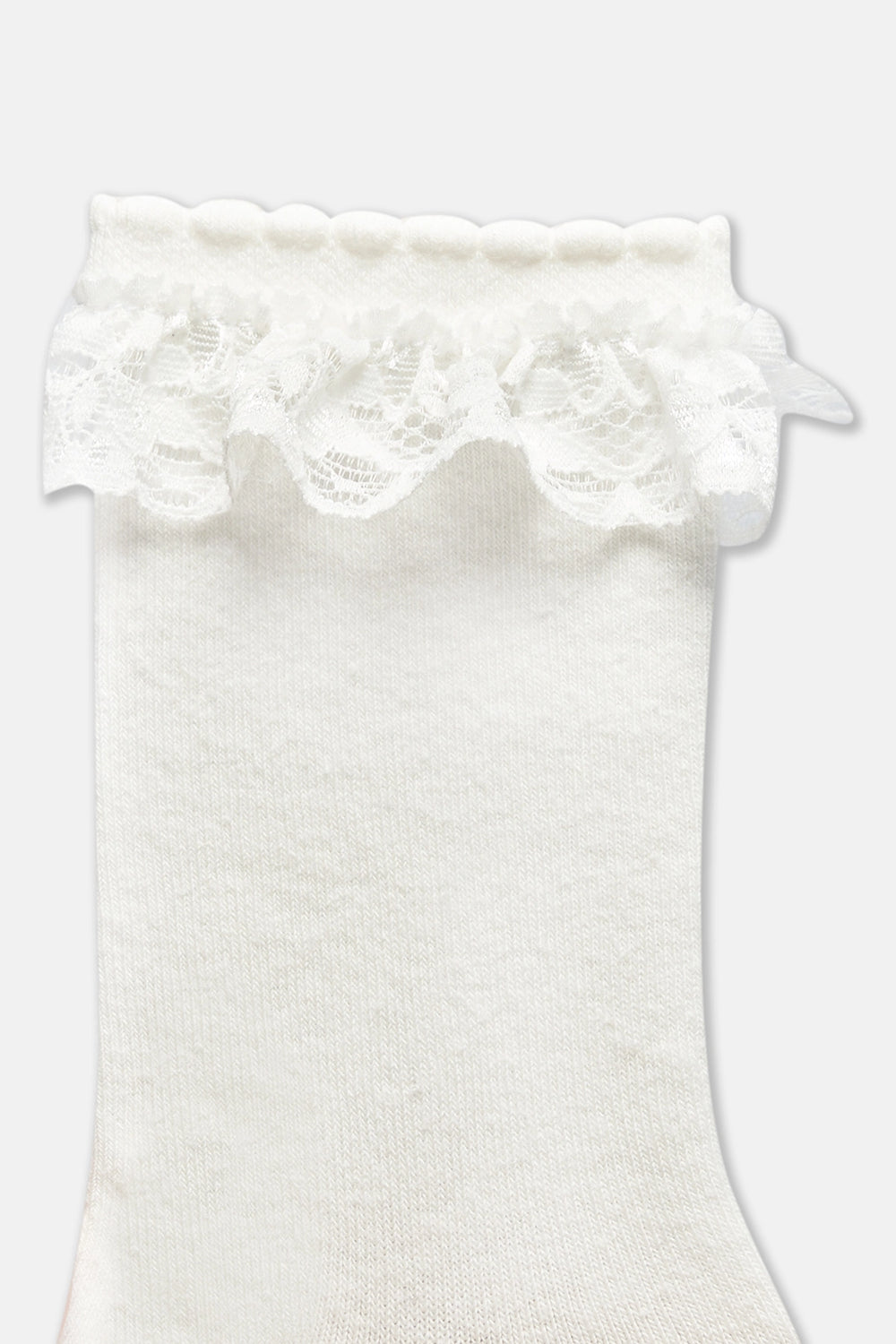 Ekru-Pembe Kız Çocuk 3'Lü Dantelli Çorap