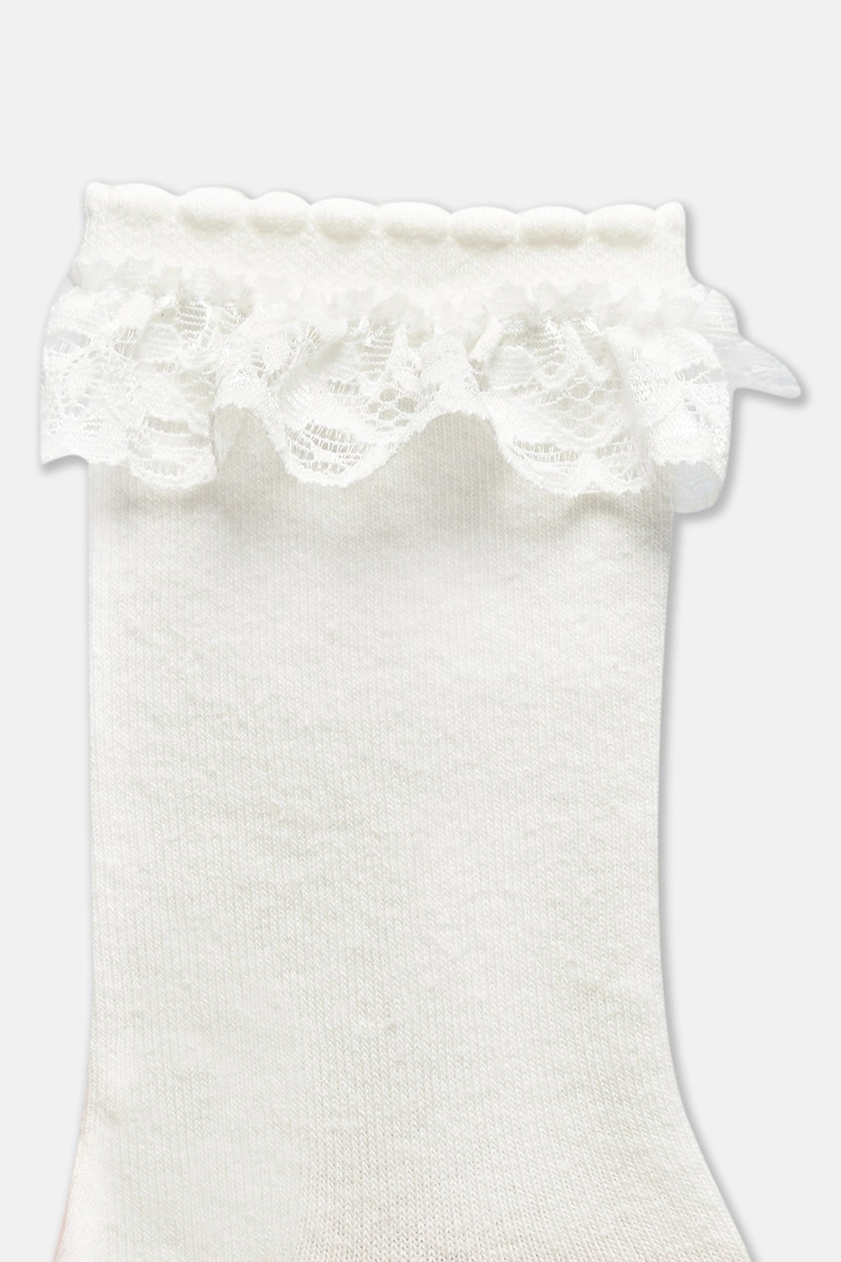 Ekru-Pembe Kız Çocuk 3'Lü Dantelli Çorap