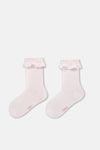 Ekru-Pembe Kız Çocuk 3'Lü Dantelli Çorap