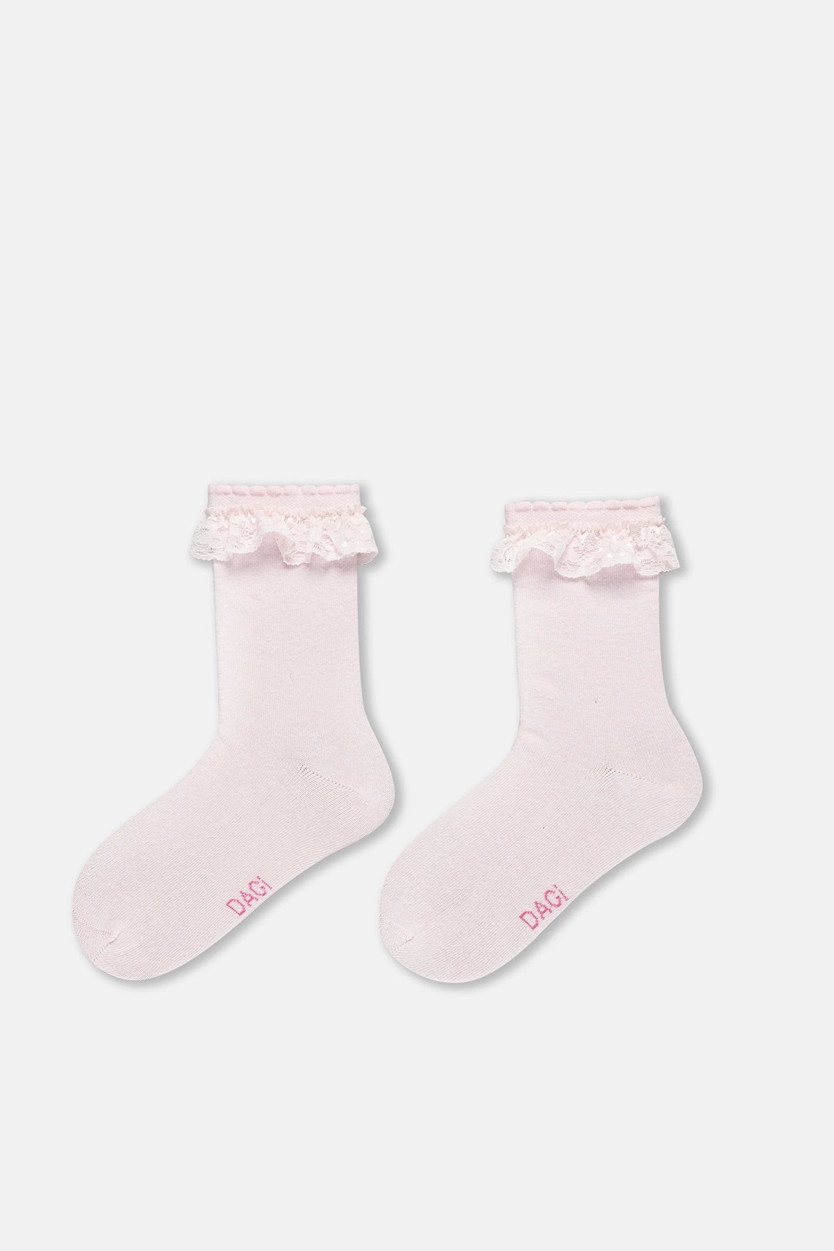 Ekru-Pembe Kız Çocuk 3'Lü Dantelli Çorap