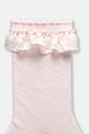 Ekru-Pembe Kız Çocuk 3'Lü Dantelli Çorap