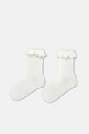 Ekru-Sarı Kız Çocuk 3'Lü Dantelli Çorap