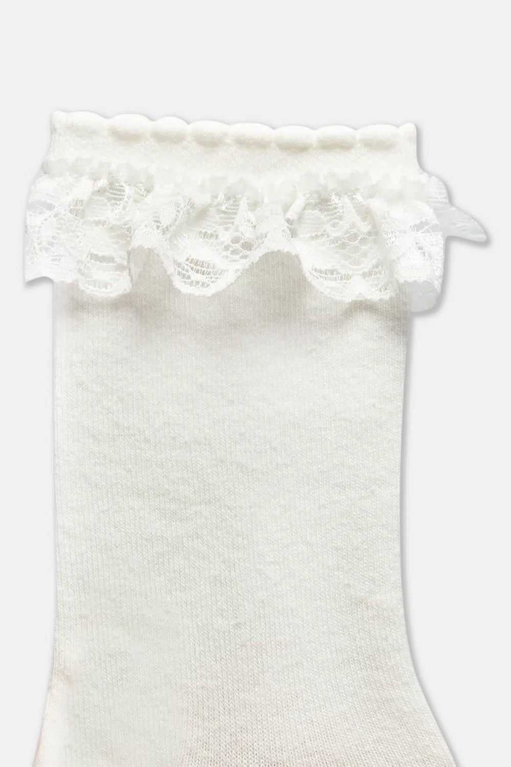 Ekru-Sarı Kız Çocuk 3'Lü Dantelli Çorap