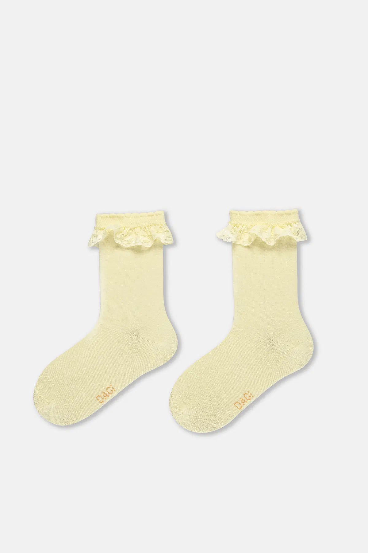 Ekru-Sarı Kız Çocuk 3'Lü Dantelli Çorap