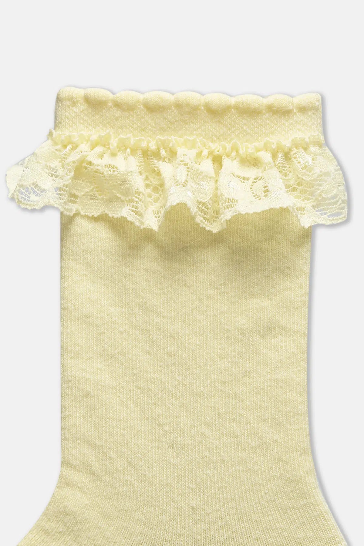 Ekru-Sarı Kız Çocuk 3'Lü Dantelli Çorap
