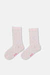 Ekru-Pembe Kız Çocuk 2'Li Kalp Desenli Çorap