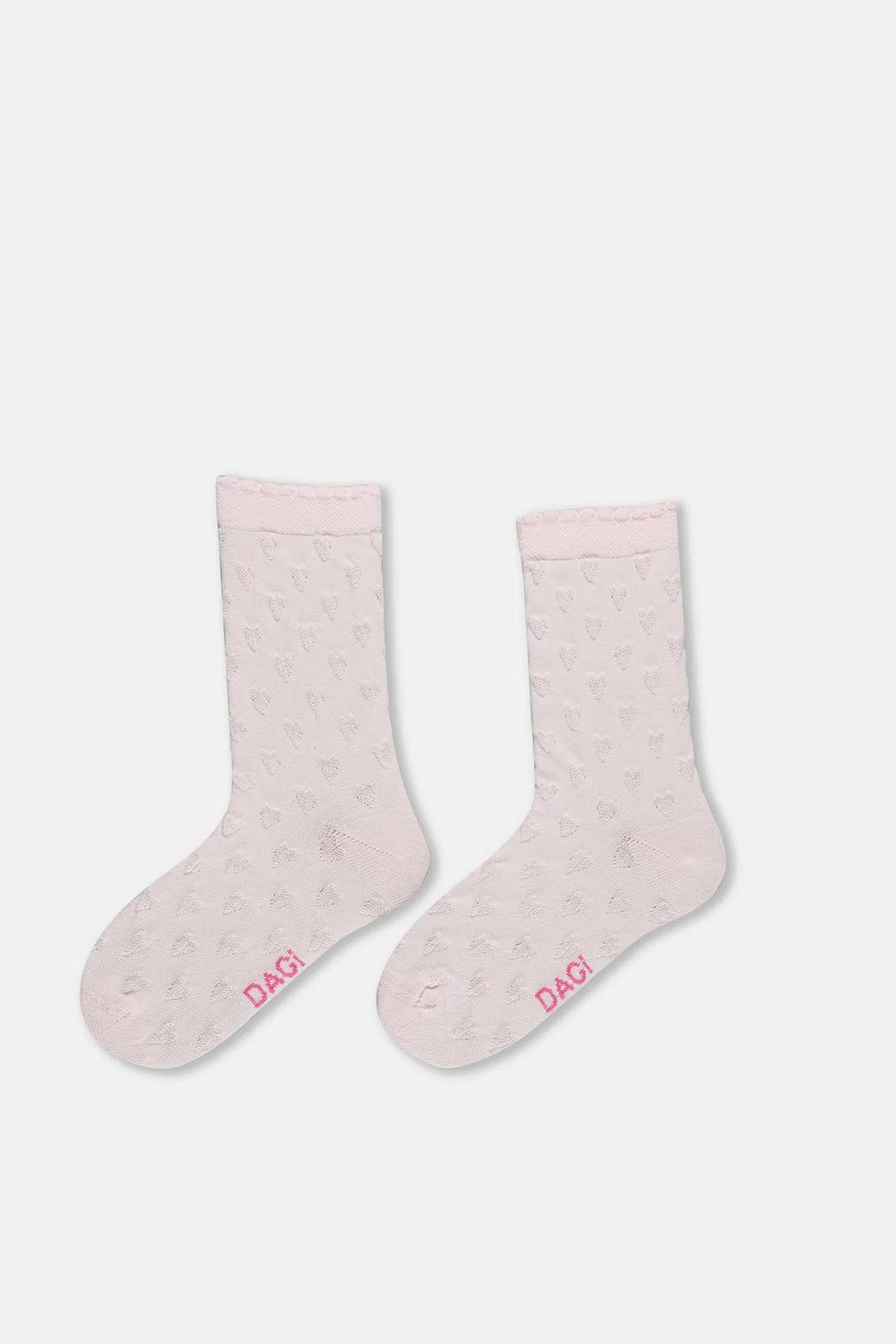 Ekru-Pembe Kız Çocuk 2'Li Kalp Desenli Çorap