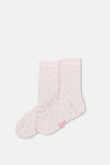 Ekru-Pembe Kız Çocuk 2'Li Kalp Desenli Çorap
