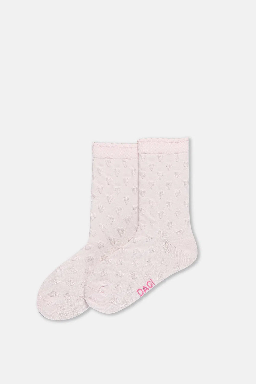 Ekru-Pembe Kız Çocuk 2'Li Kalp Desenli Çorap