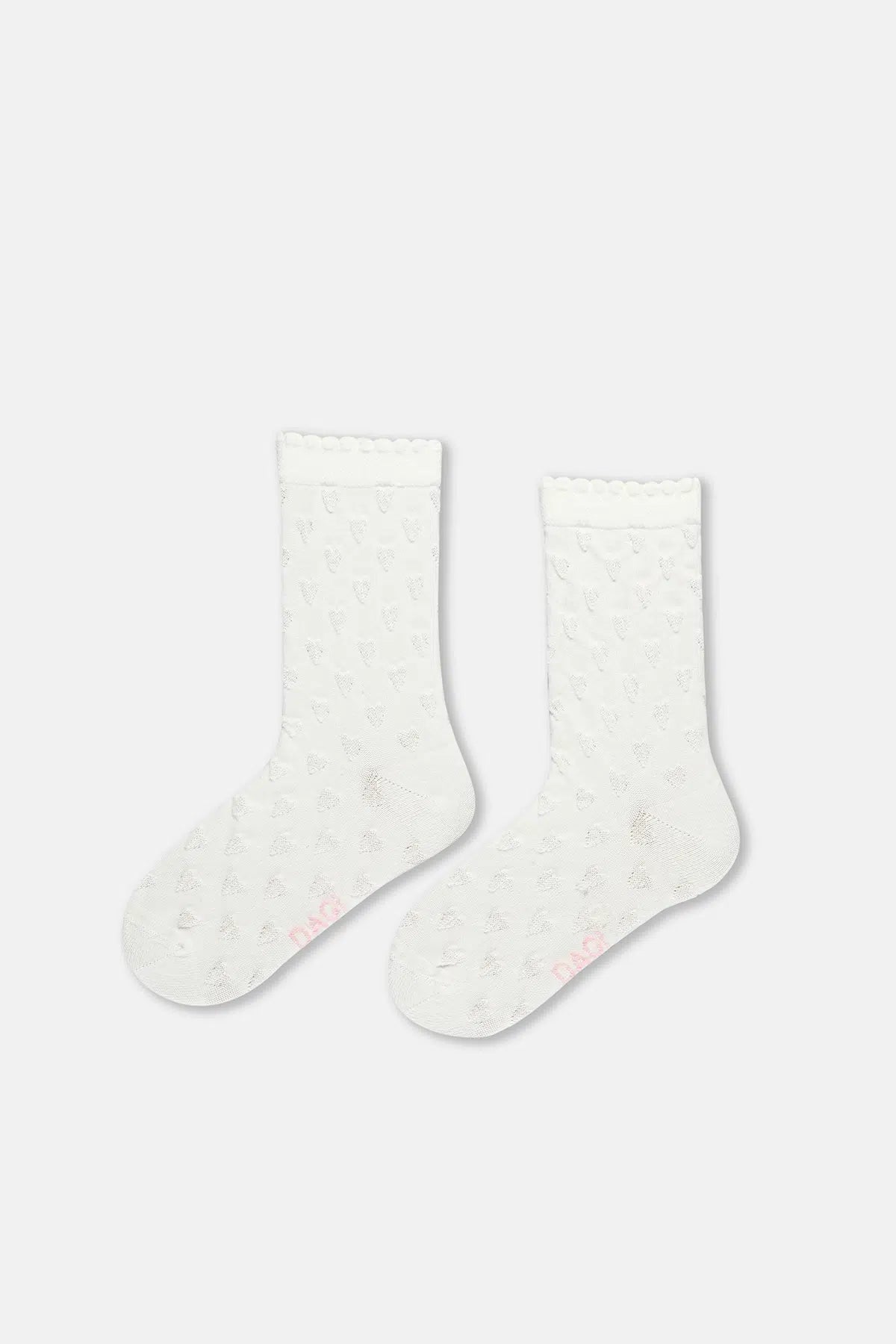 Ekru-Pembe Kız Çocuk 2'Li Kalp Desenli Çorap