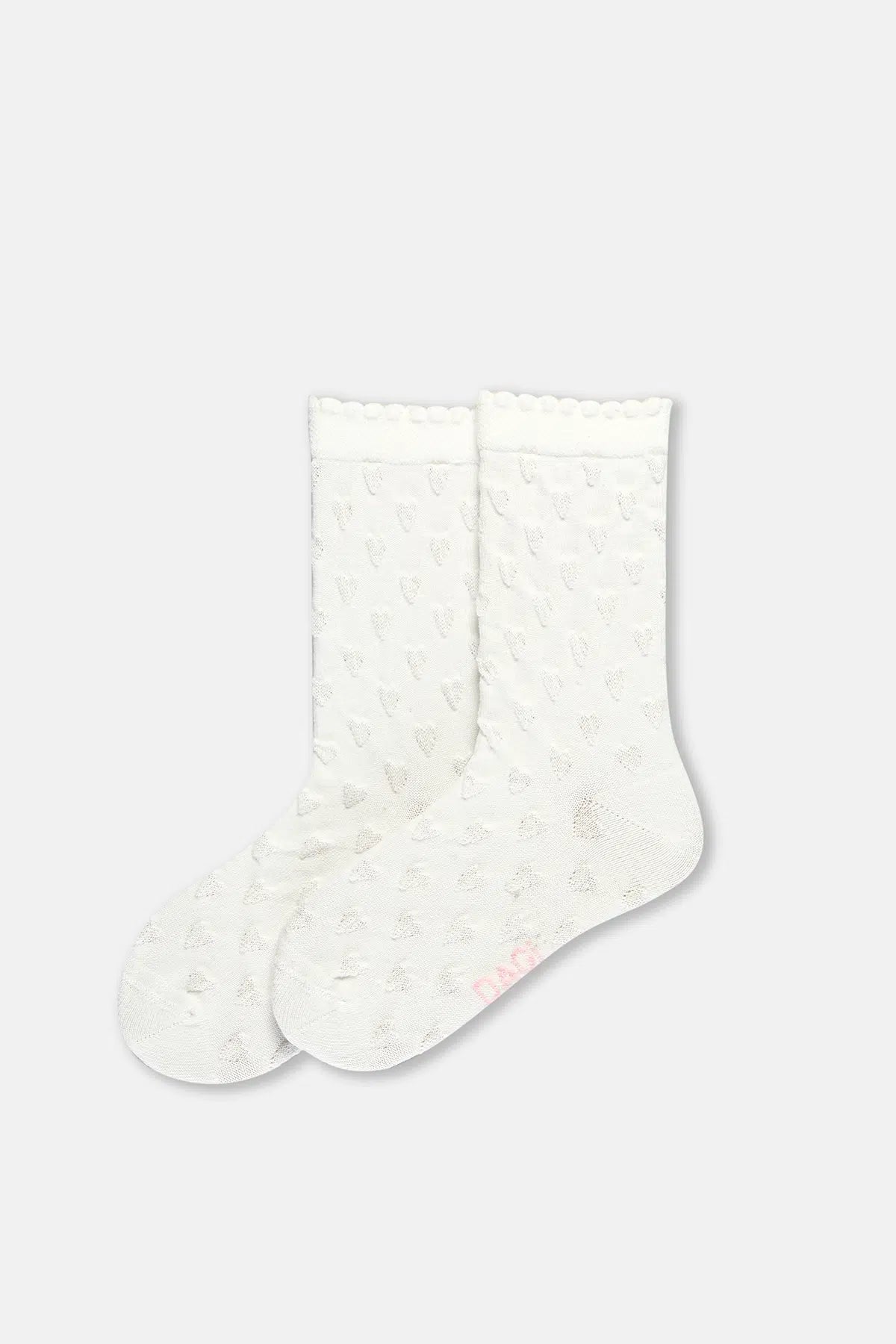Ekru-Pembe Kız Çocuk 2'Li Kalp Desenli Çorap